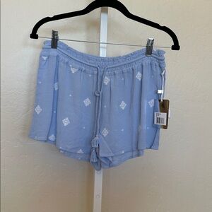 NWT P.J. Salvage small snowflake Light Blue Shorts with drawstring tassels